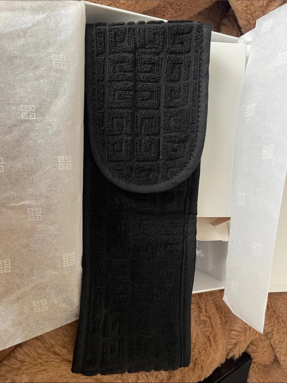 Givenchy Black Jacquard Logo brush set, spa headband and mirror